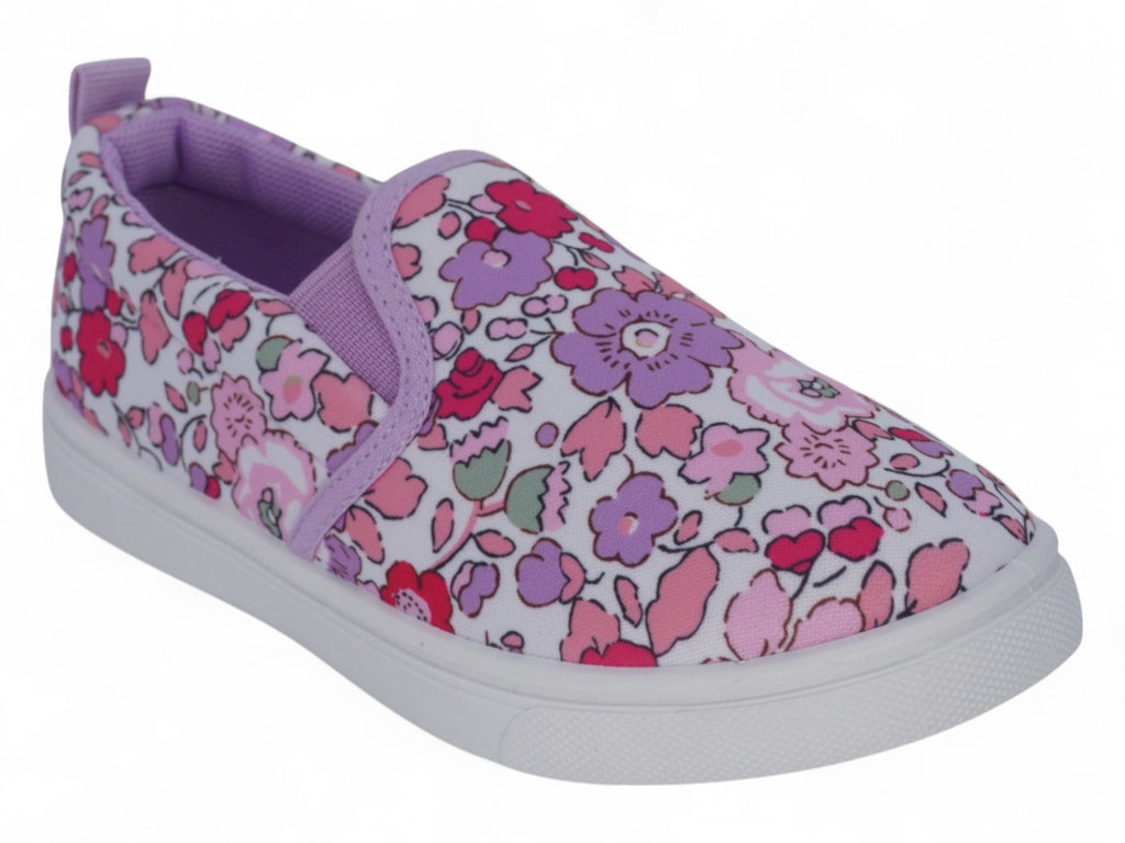 Girls` White Purple Multicolor Flower Slip On