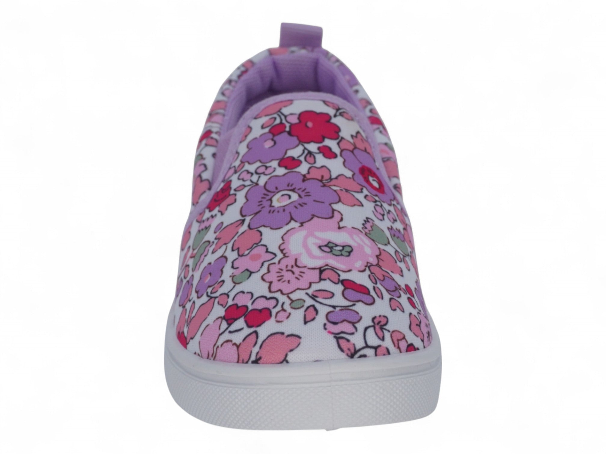 Girls` White Purple Multicolor Flower Slip On