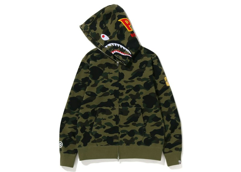 BAPE PONR 1st Camo Shark Full Zip Hoodie Green