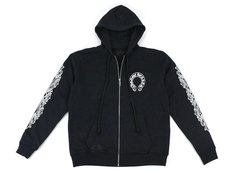 Chrome Hearts Horseshoe Floral Cross Sleeve Zip Up Hoodie Black/White