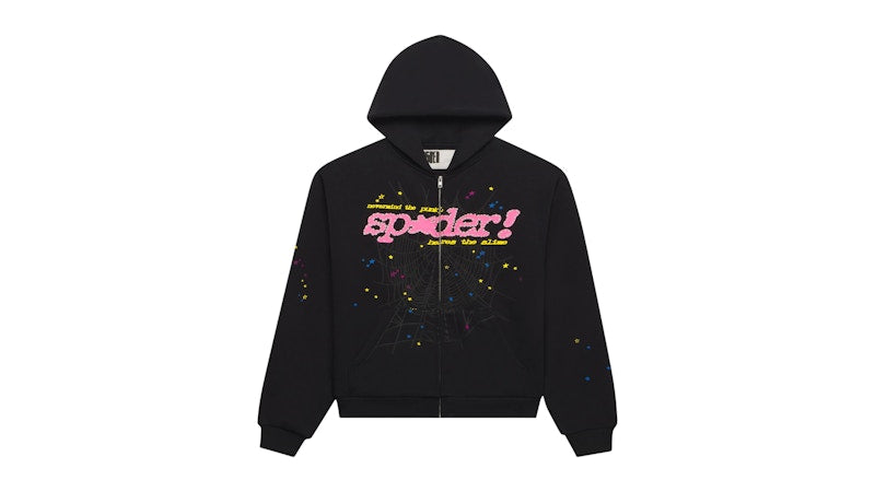 Sp5der Punk V2 Zip Up Hoodie Black