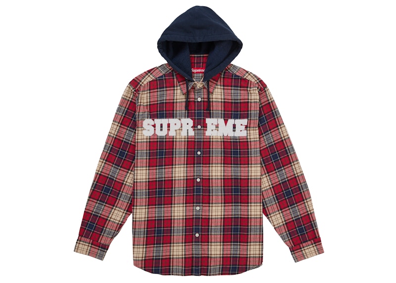 Supreme Applique Hooded Flannel Shirt Red