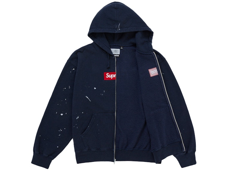 Supreme MM6 Maison Margiela Box Logo Zip Up Hooded Sweatshirt Navy