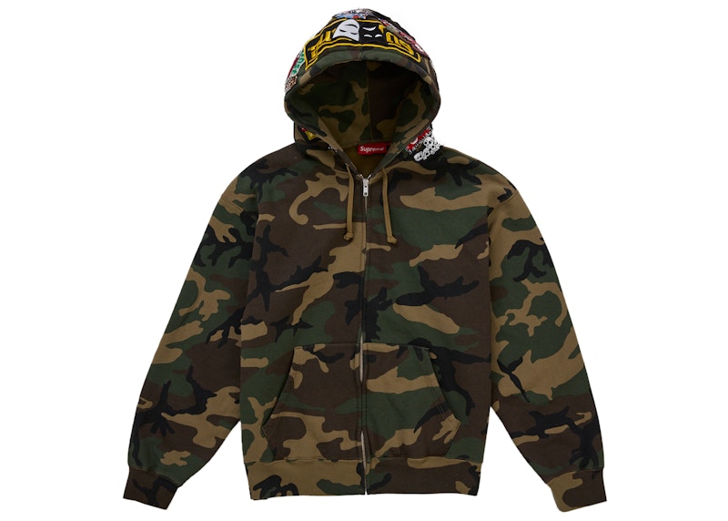 Supreme Patches Zip Up Hooded Sweatshirt Woodland Camo