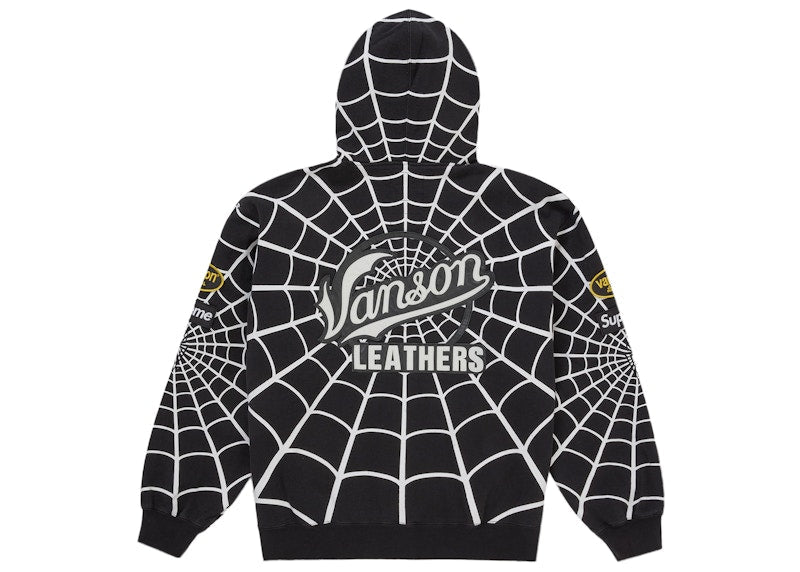Supreme Vanson Leathers Spider-Man Zip Up Hooded Sweatshirt Black