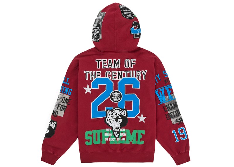 Supreme Warriors Applique Zip Up Hooded Sweatshirt Red
